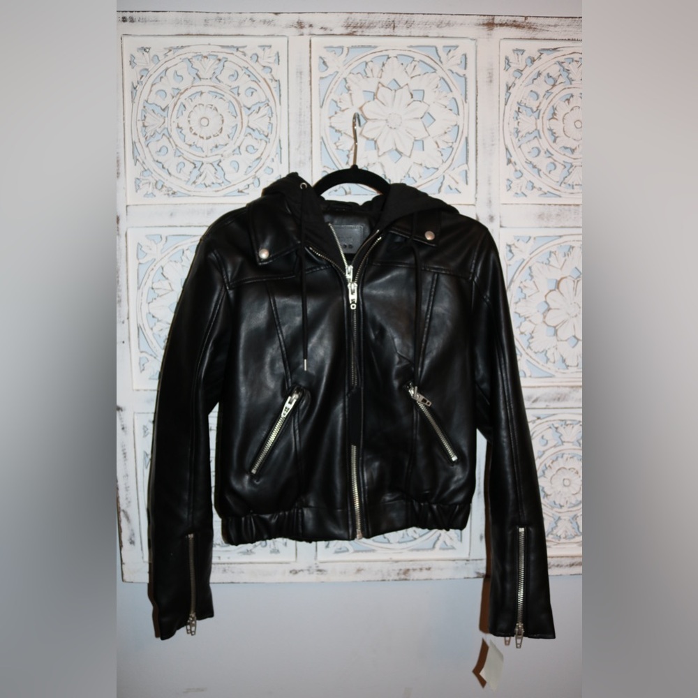 Blank NYC Faux Leather Multi Layer Hooded Jacket